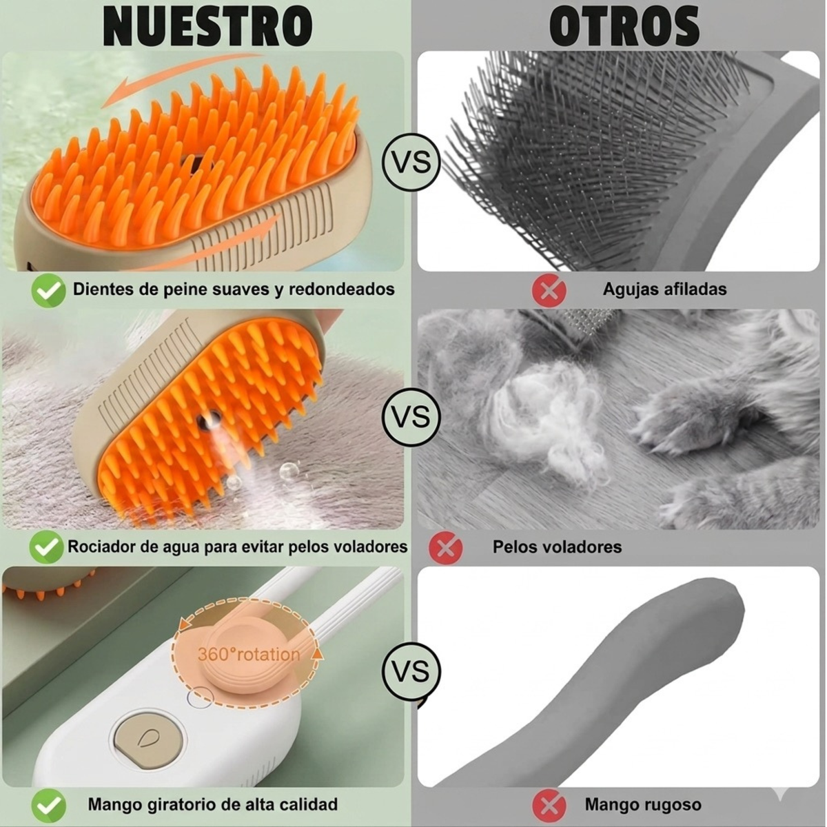 Cepillo de Vapor 3 en 1 para Mascotas